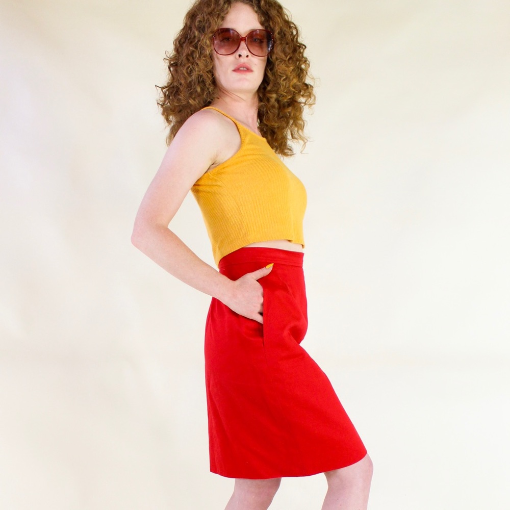 Vintage Yves Saint Laurent Red Pencil Skirt